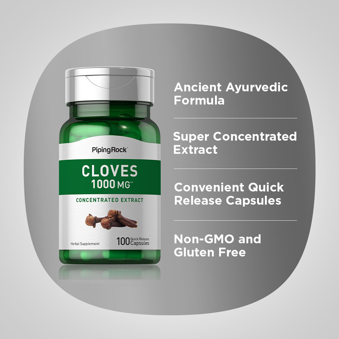 Cloves Capsules | 1000mg | 100 Capsules | Non-GMO Supplement | by Piping Rock