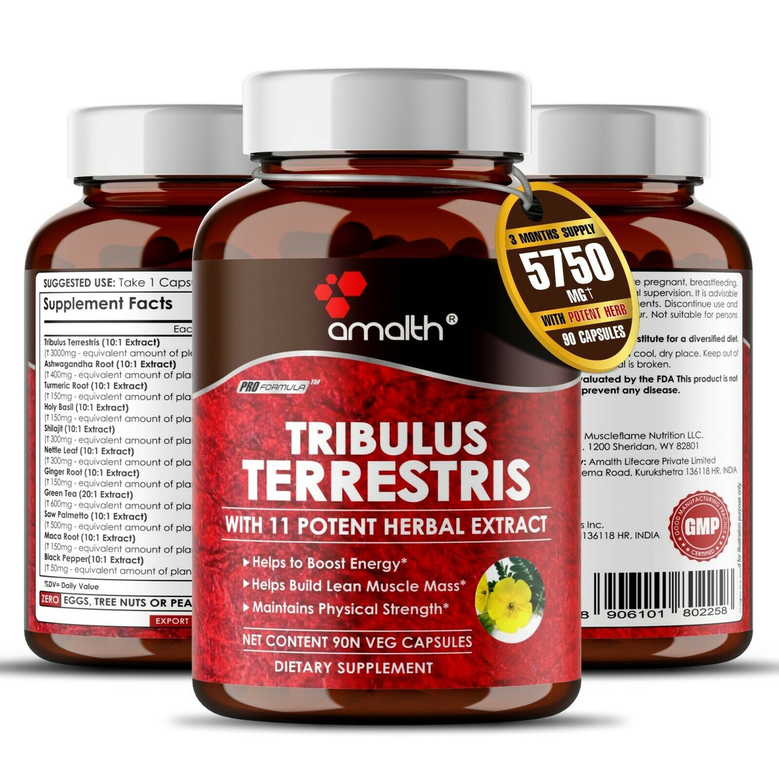 Tribulus Terrestris Extract Muscle Supplement with 11 Herbs 5750mg 90 Capsules