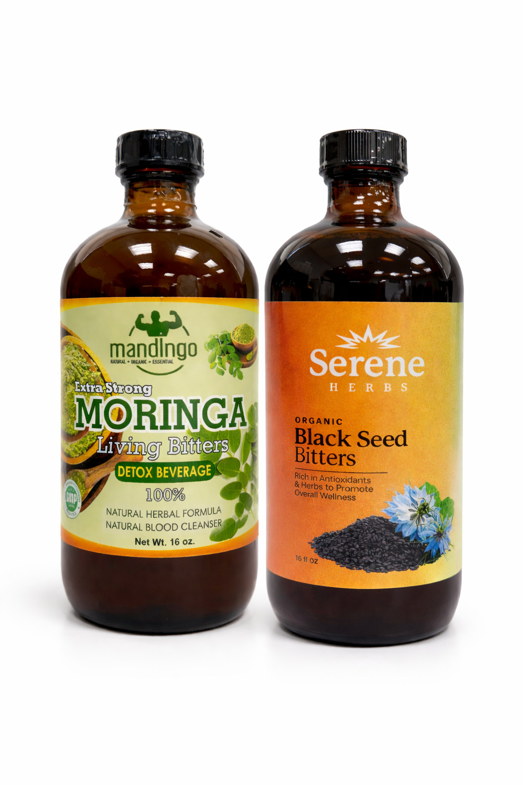 Moringa and Black Seed Bitters (Pack of 2) 100% Natural Organic 16 oz bottle