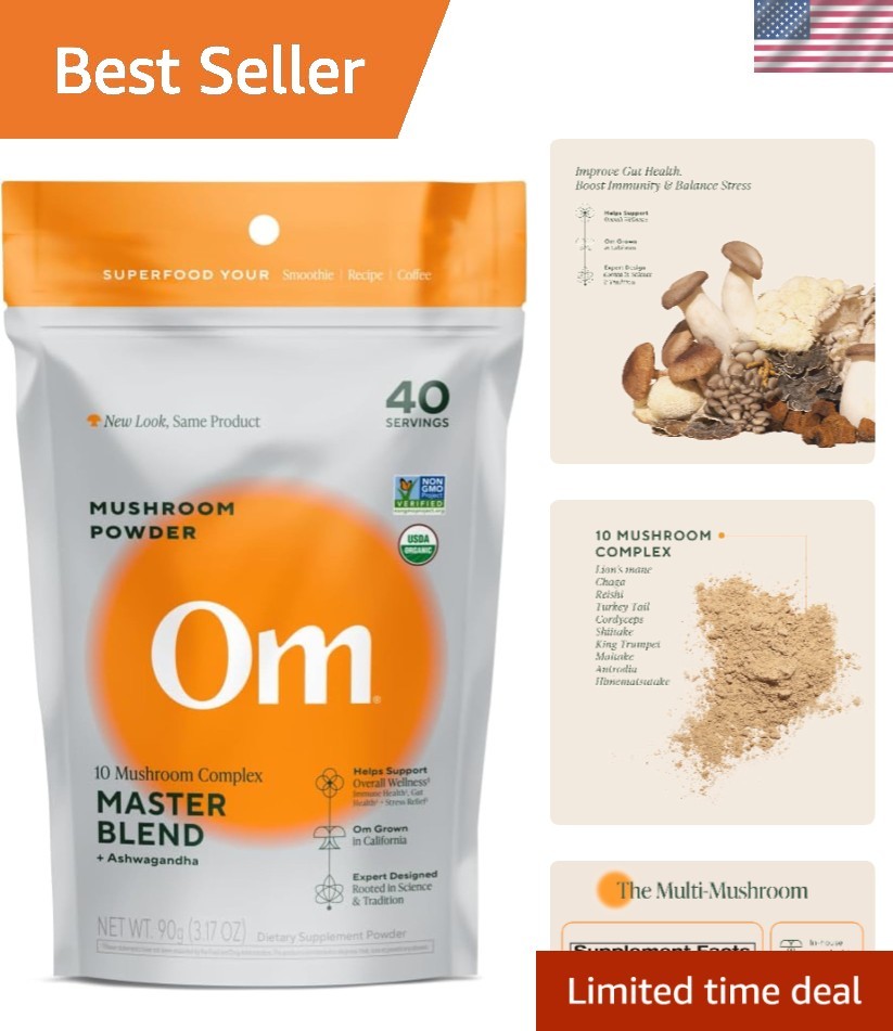 Om Master Blend Mushroom Powder: 10 Organic Mushrooms for Immunity & Stress R…