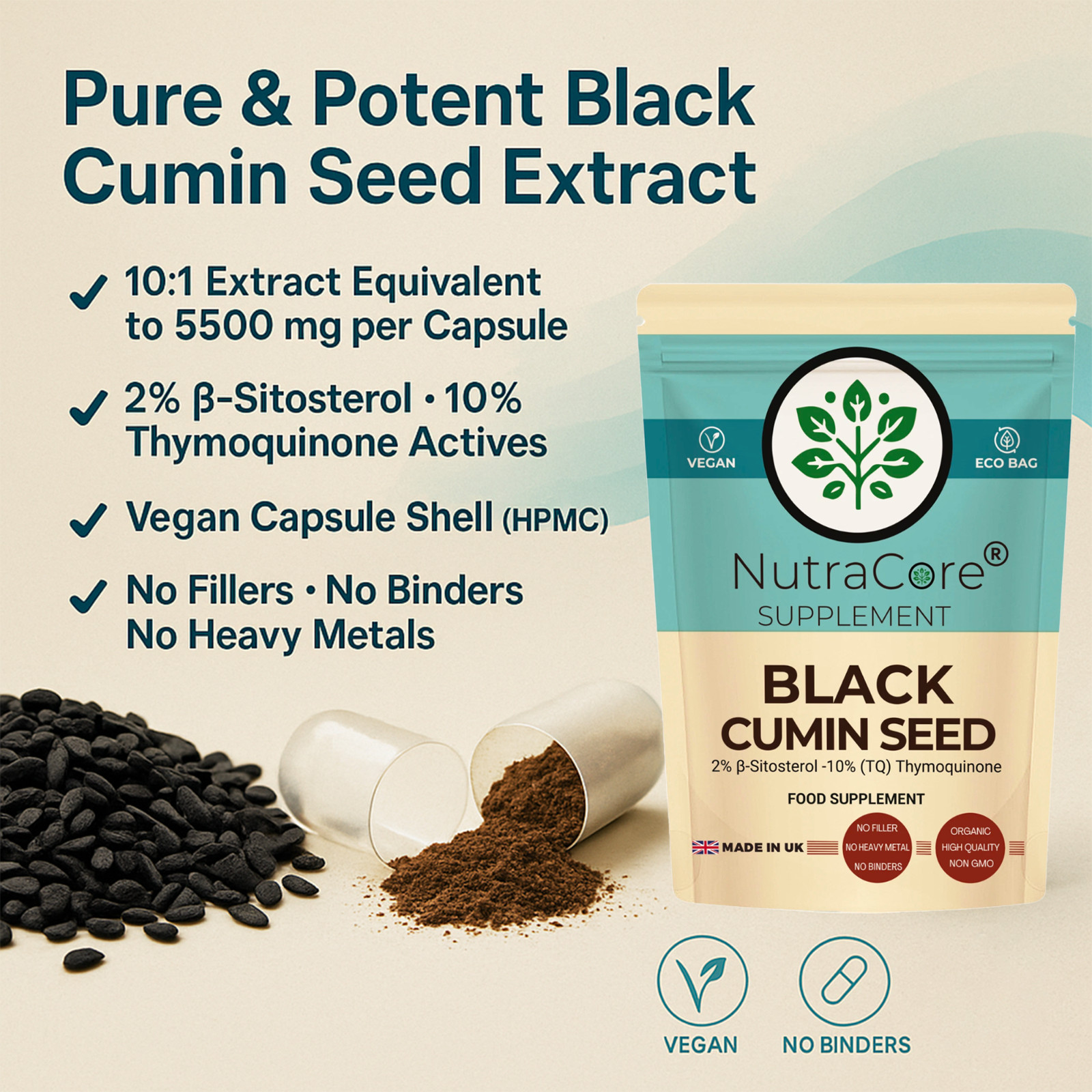 Black Cumin Seed Caps-5500mg-(2%β-Sitosterol)-Immune &Respiration Health-180Caps