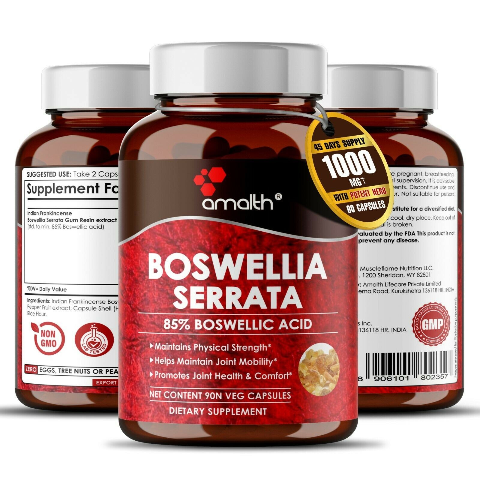 Boswellia Serrata Extract Powder 1000mg Capsules – 90 Count – Joint Health
