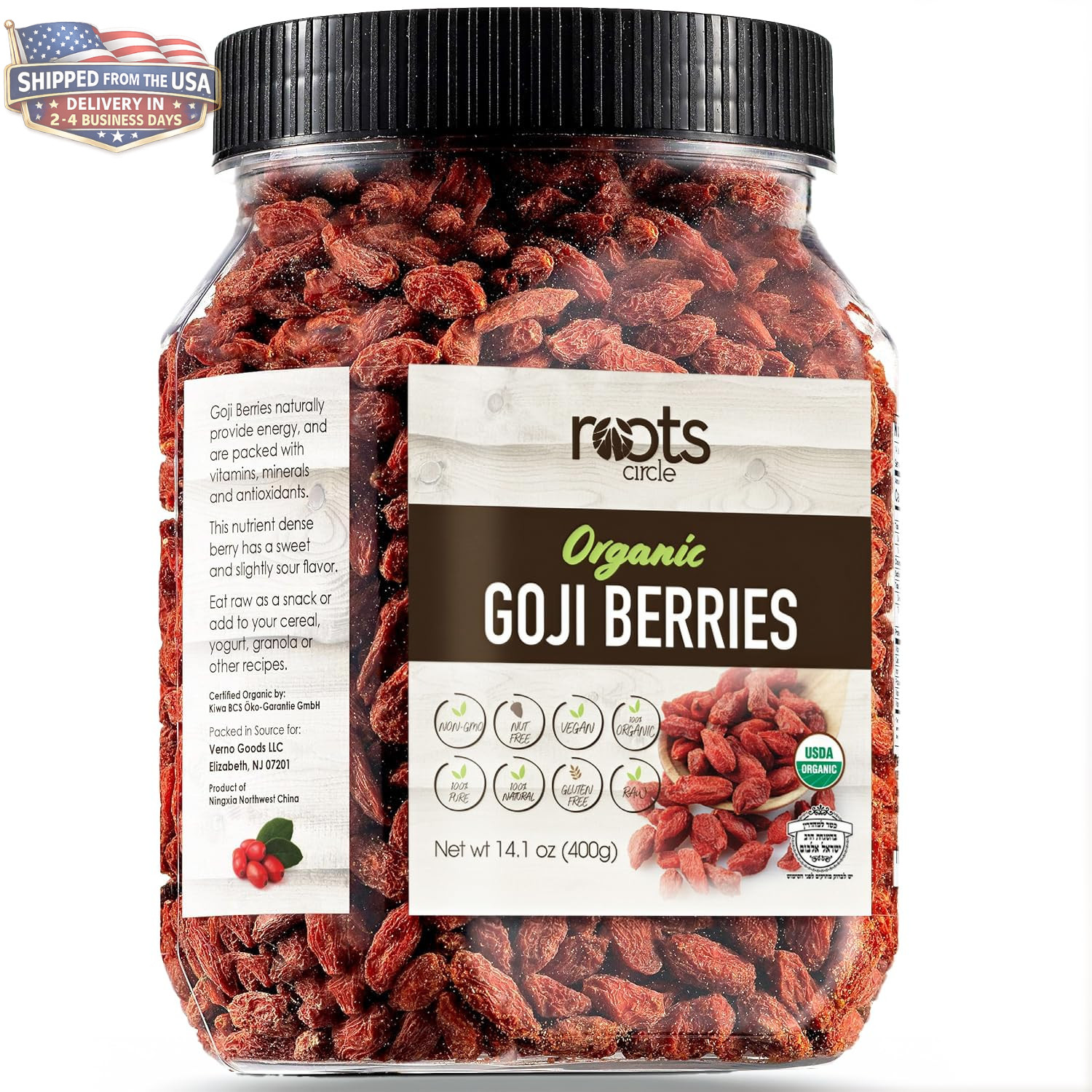 USDA Organic Dried Goji Berries 14.1Oz Jar 1 Pack | Bulk Supply of Goji Berry Fr