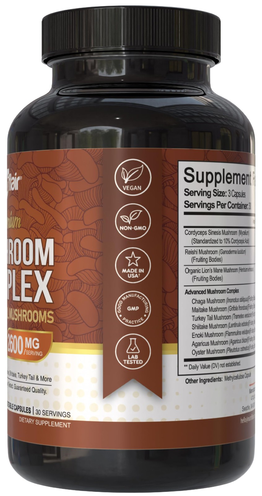 Mushroom Supplement 2600mg, 90 Capsules – 10 Mushrooms Blend – Reishi, Lions …