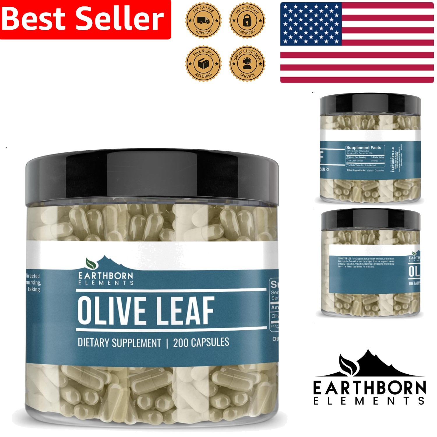 Olive Leaf Extract 200 Capsules Pure Undiluted Natural Herbal Supplement Adult