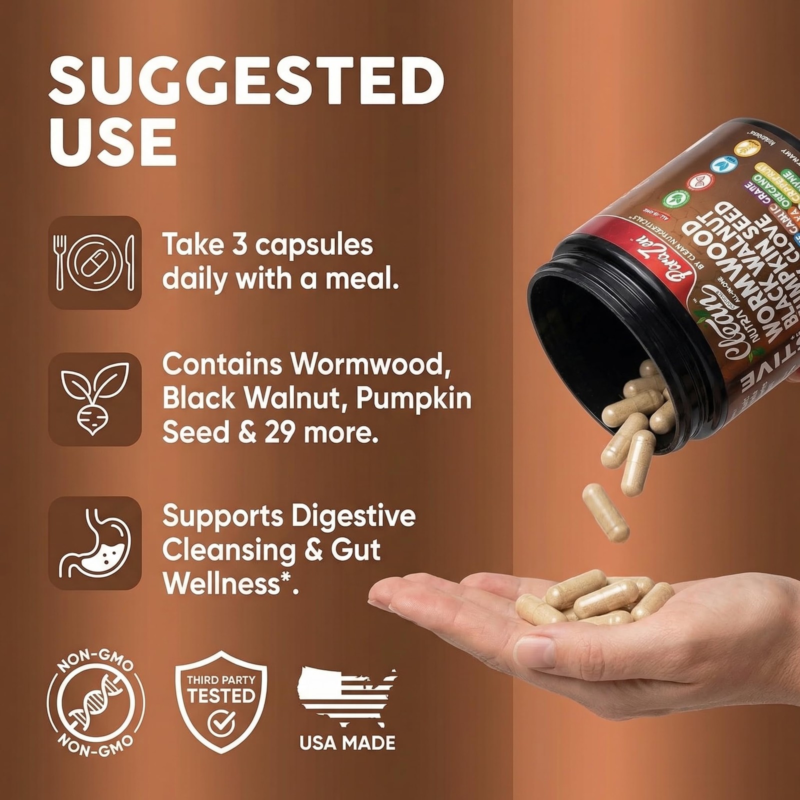 Clean Nutra Wormwood Clove Oil Diatomaceous Earth Turmeric Supplement Capsules