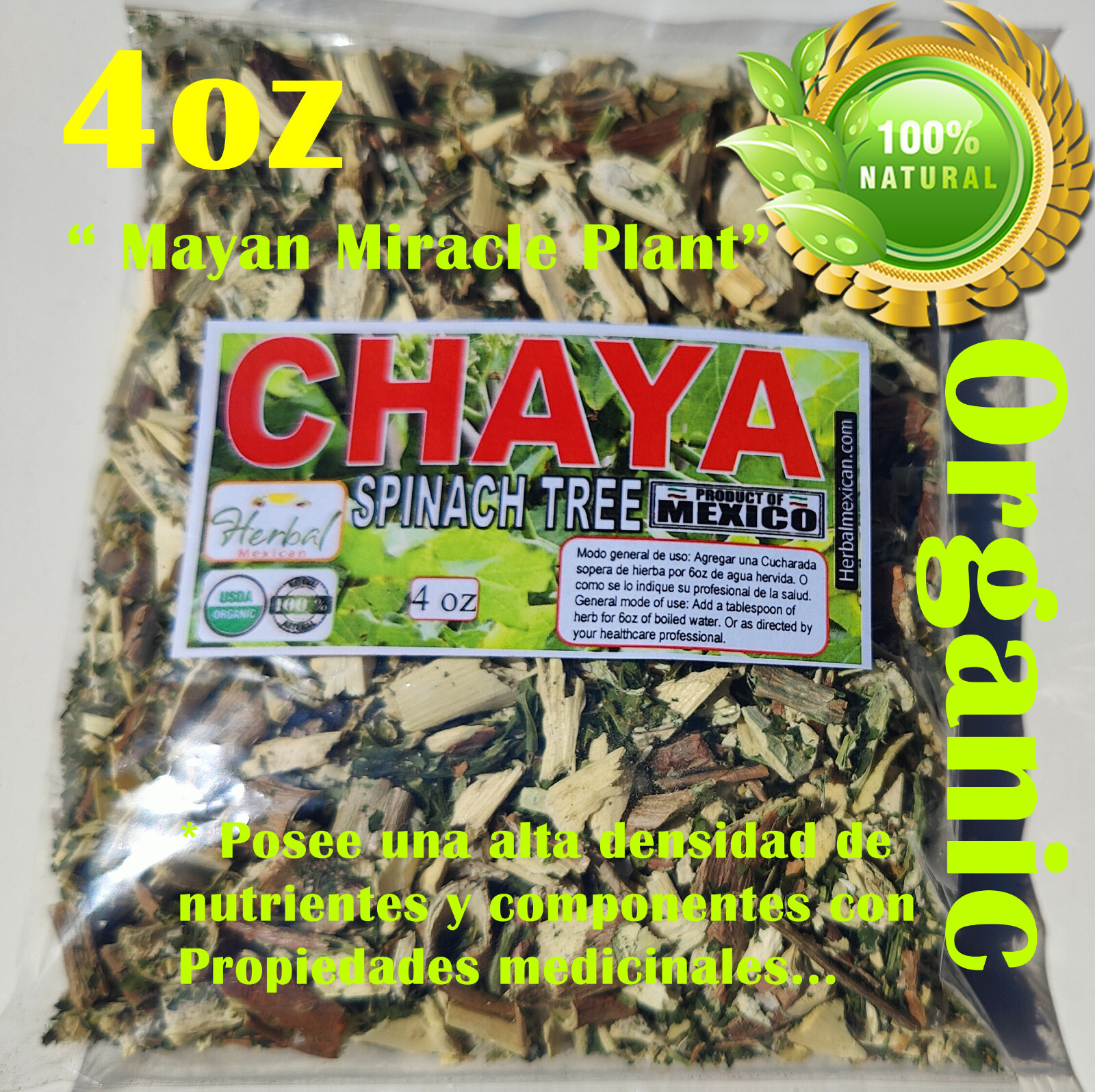 Chaya, Arbol de chaya, Mexican tree spinach,Te de chaya, Mayan miracle plant 4oz