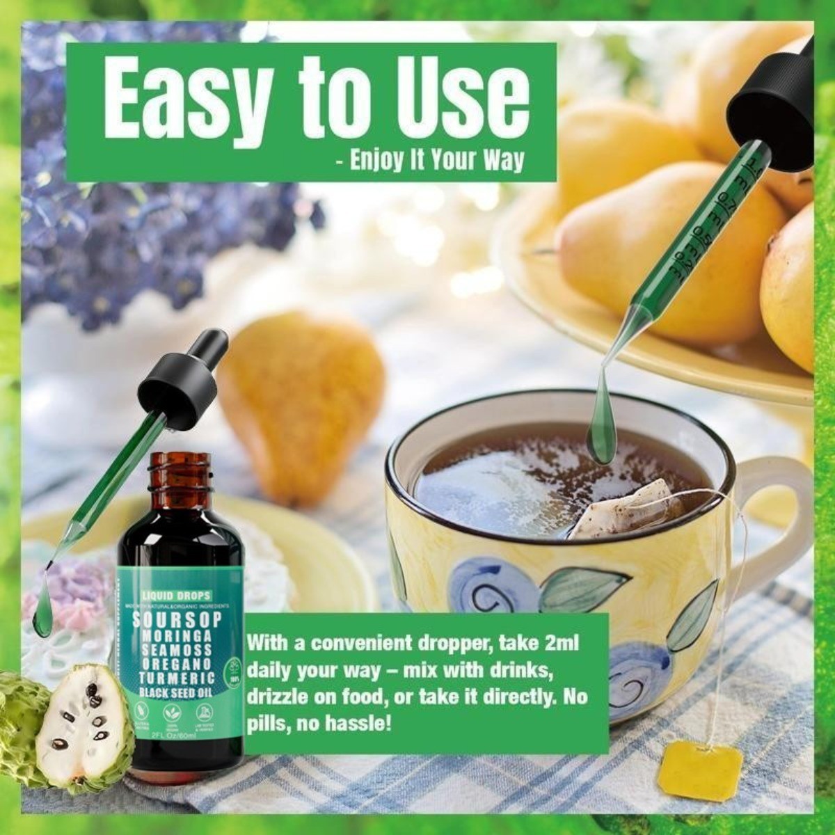 Soursop Pure Liquid Drops.10-in-1 Herbal Blend for Immune & Wellness Support-