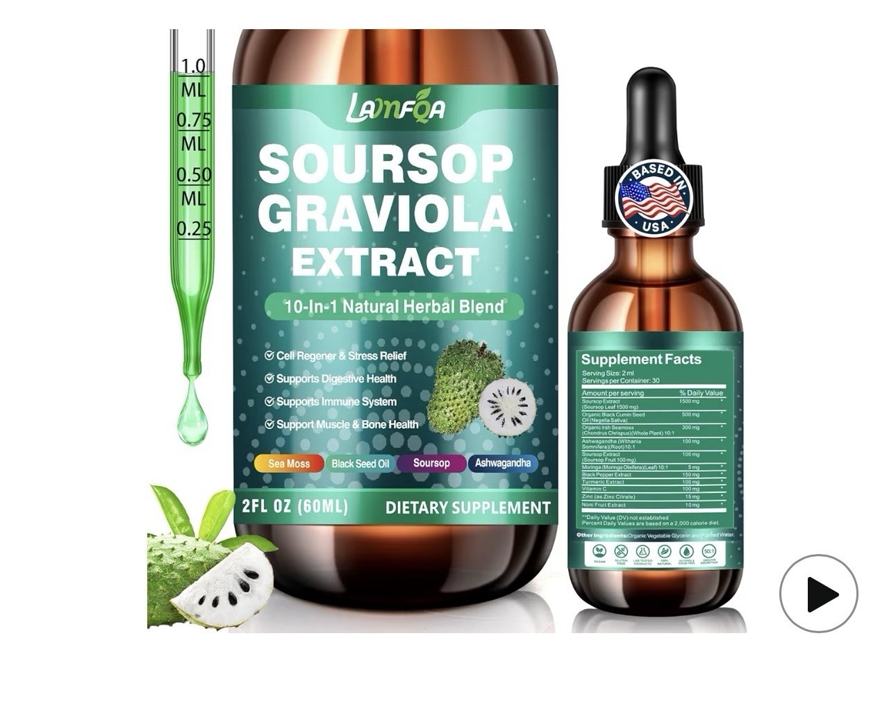 Lamfoa Soursop Graviola Extract 10-in-1 Natural Herbal Blend 2 fl oz (60 mL)