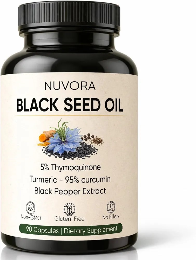 Nuvora Ethiopian Black Seed Oil – 5% Turmeric & Black Pepper, 90 Capsules