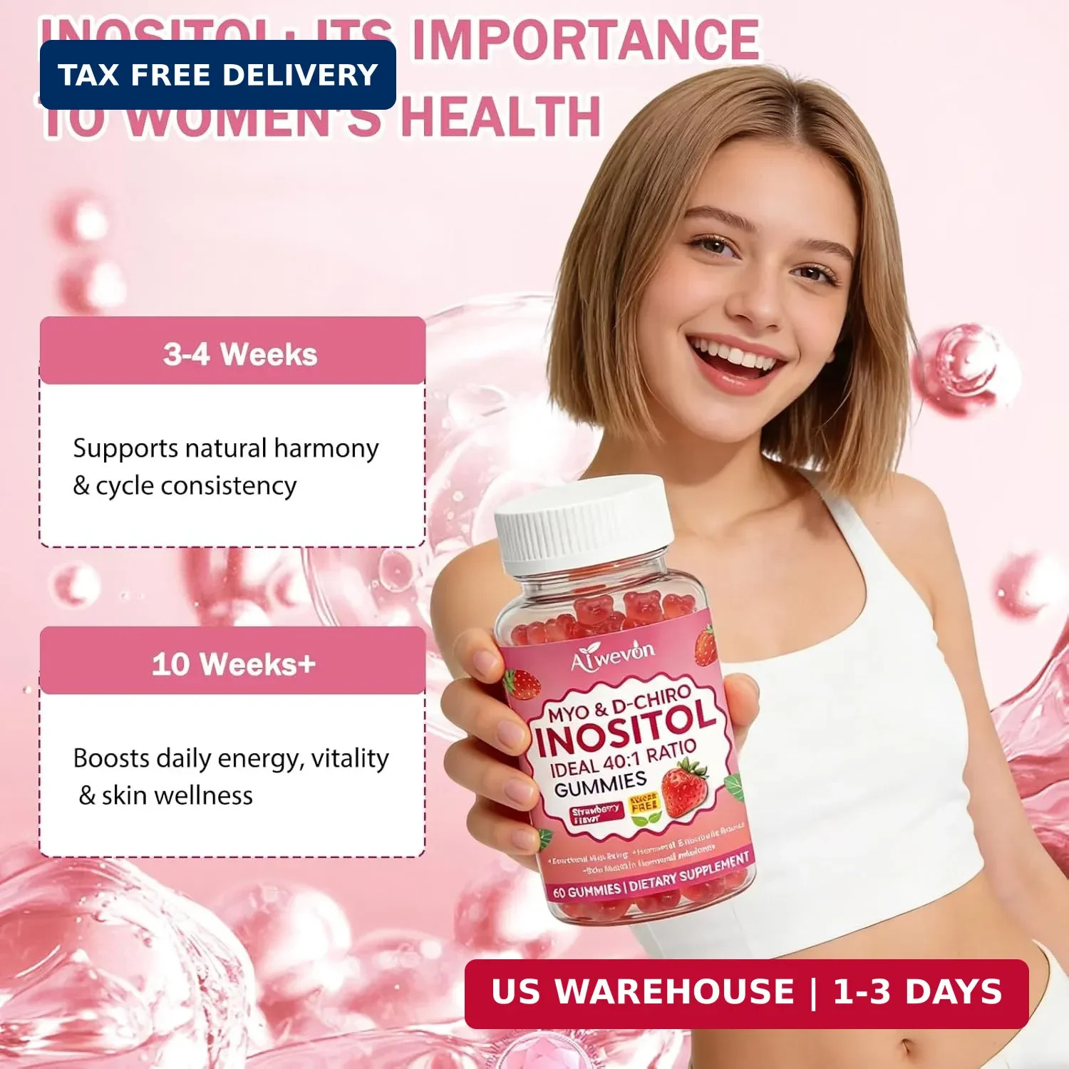 Myo-Inositol & D-Chiro Inositol Gummies 40:1 Ratio – Hormone Balance Supplement