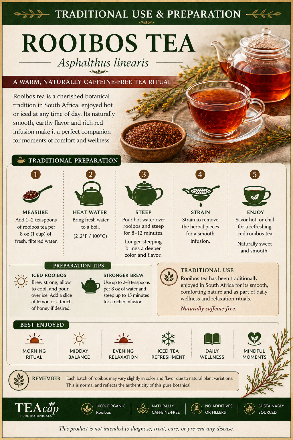 Rooibos Tea Natural Organic Caffeine-Free Herbal Health & Relaxation 1oz | 28.3g