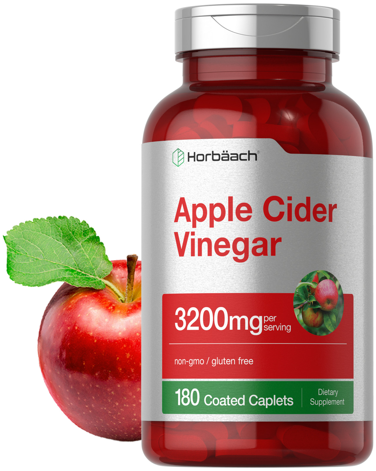 Apple Cider Vinegar 3200mg | 180 Caplets | Vegetarian, Non-GMO | by Horbaach