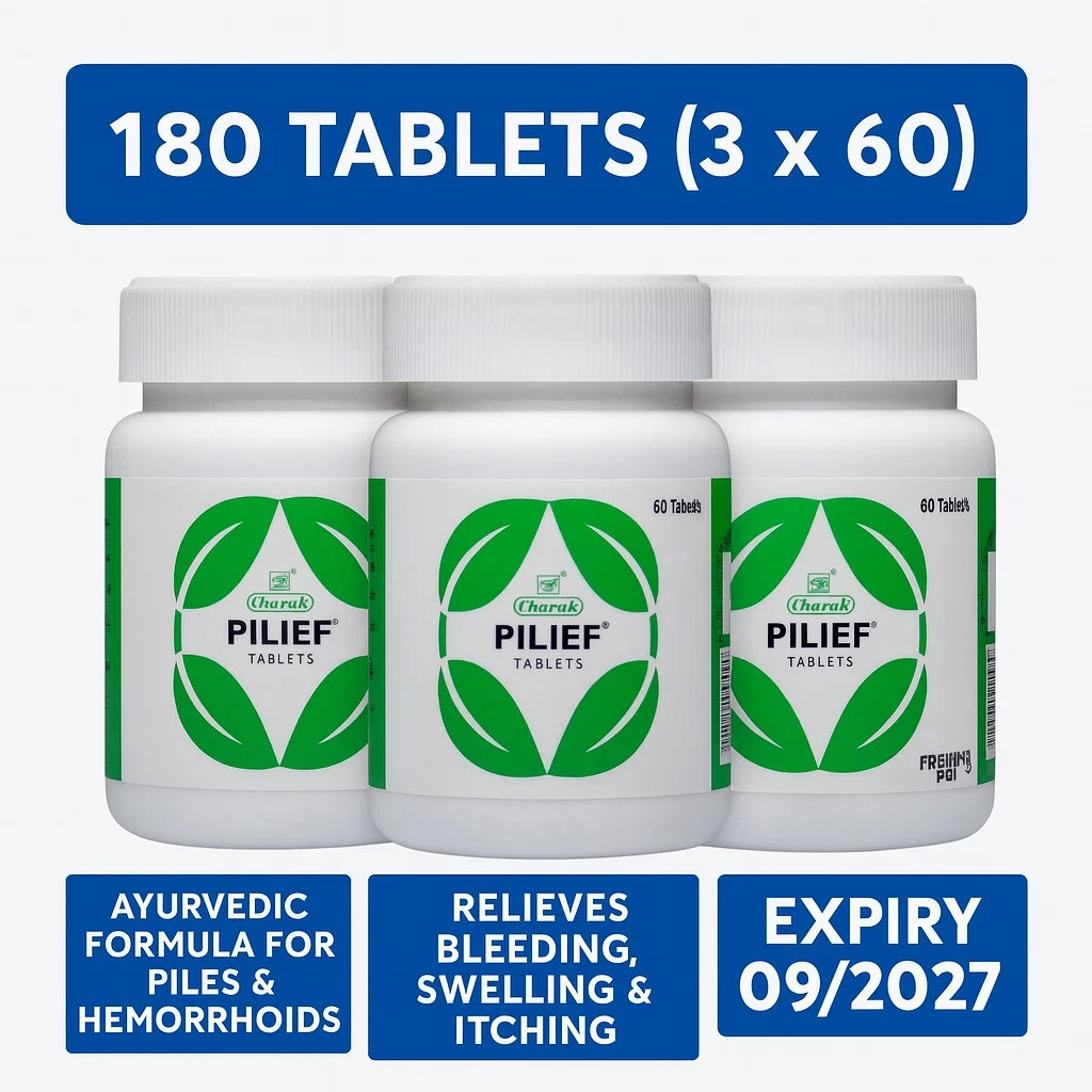 Charak Pilief Tablets (Pack Of 3X) 60 Tablets Each – Ayurvedic Wellness Tablets