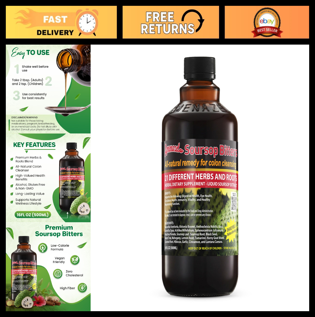 Organic Soursop Bitters 16 fl oz – Natural Digestive Aid, Herbal Tonic, Wellness