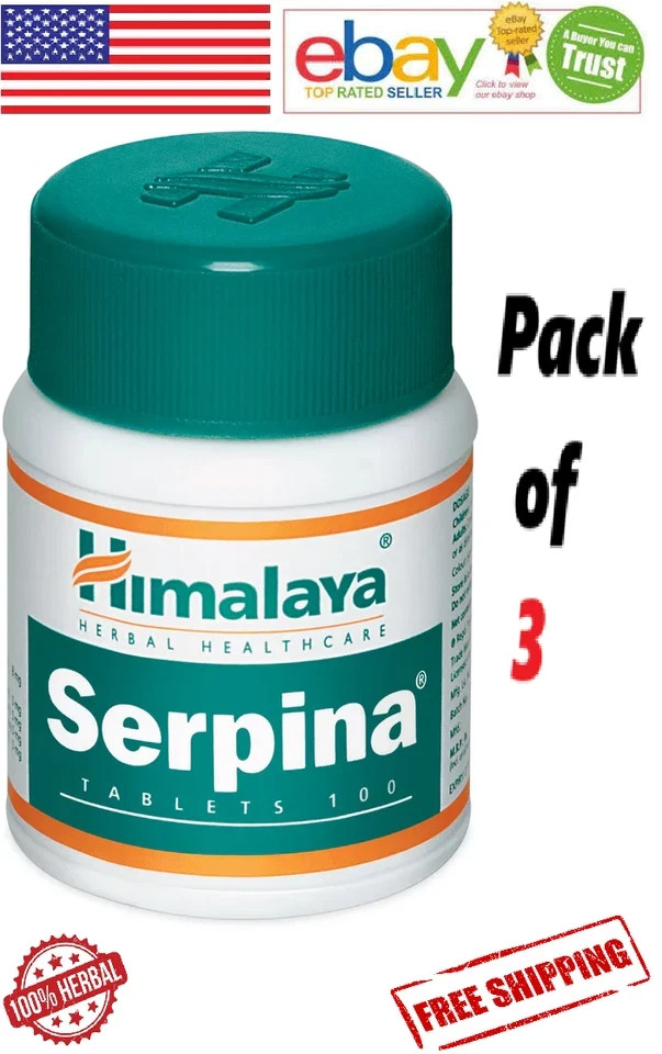 Himalaya SERPINA Ayurvedic With Free Shipping 100 Tablets Each – Pack of 3
