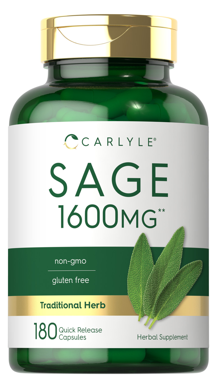 Sage Supplement | 1600mg | 180 Capsules | Non-GMO, Gluten Free | by Carlyle