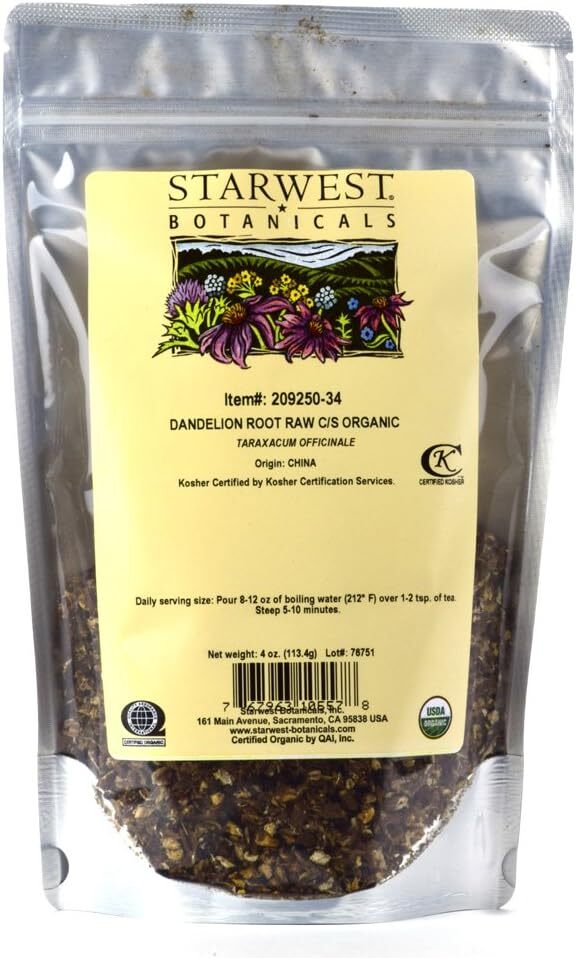 Starwest Botanicals Organic Raw Dandelion Root Tea [4 Ounces] Bulk Cut & Sifted