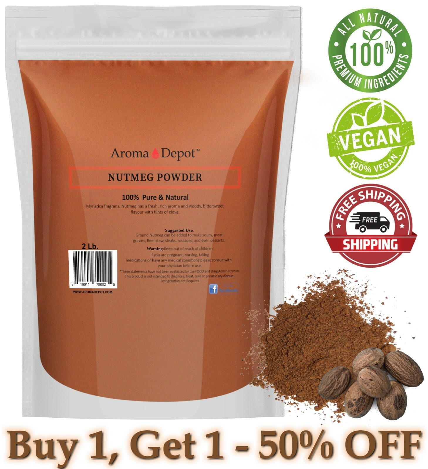 2 lb Nutmeg Powder 100% Pure Natural Ground Spice Myristicaceae Nuez Moscada