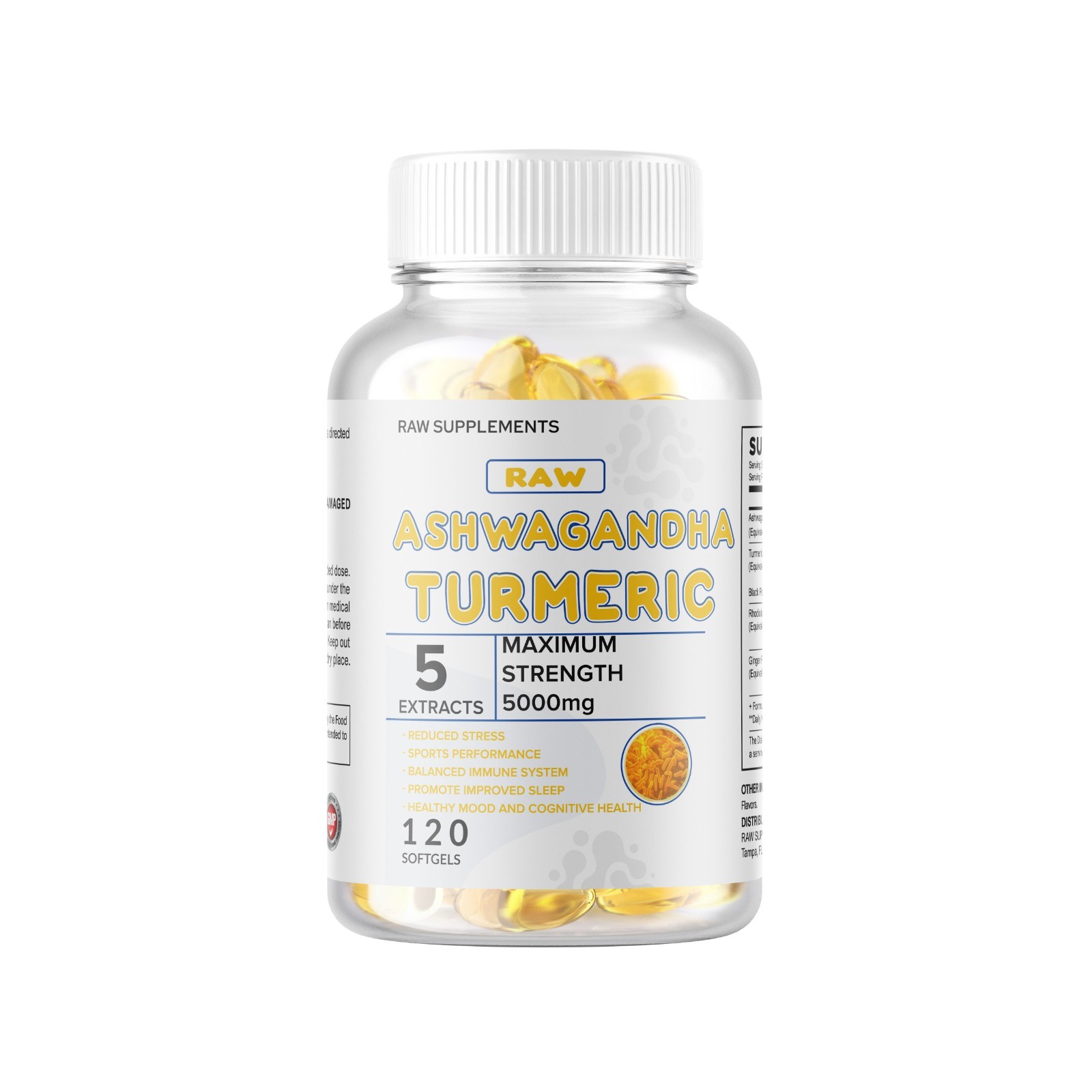 Organic Ashwagandha Capsules 5000mg Strong Stress & Adrenal Support 360 Softgels