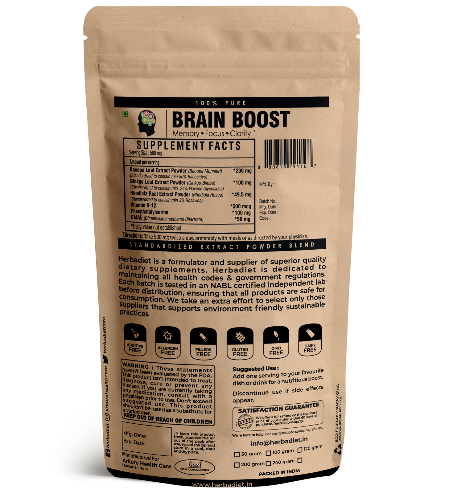 Nootropic Brain Boost Cognitive Enhancer Support Focus Memory Mental Performance