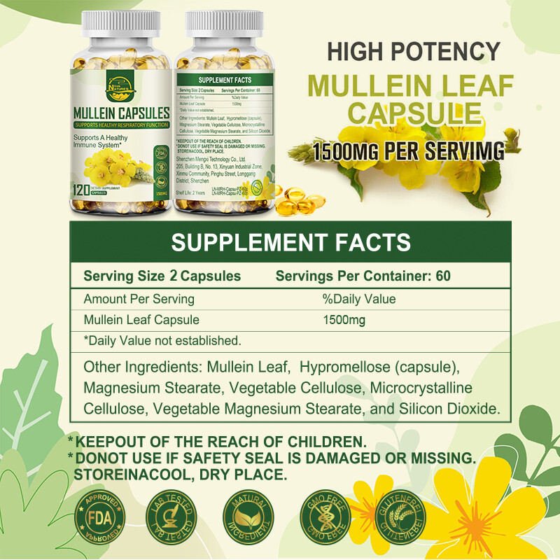3 X 120 Mullein Leaf Capsule For Lung Cleansing&Detox Herbal Dietary Supplement