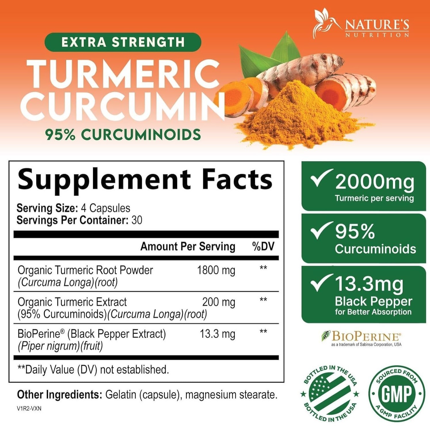 Cúrcuma Curcumina 2000mg con Bioperina | 95% de Curcuminoides | 120 Cápsulas