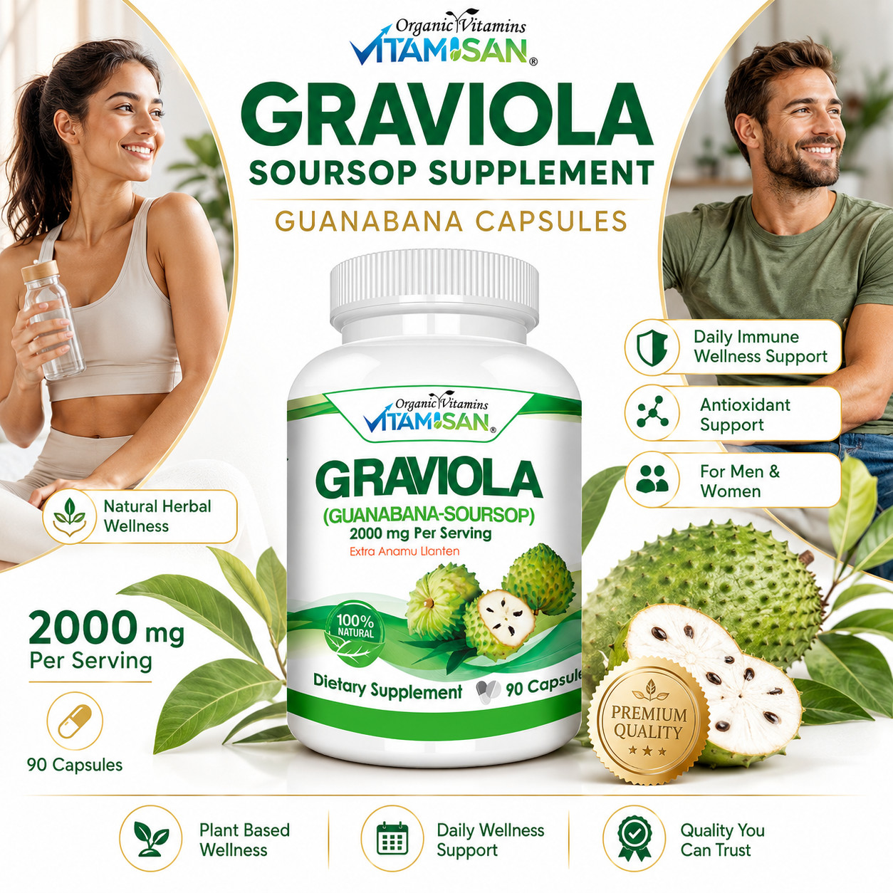 Soursop Graviola 2000 mg x/serving 360 Capsules Guanabana 6 Month supply Annona