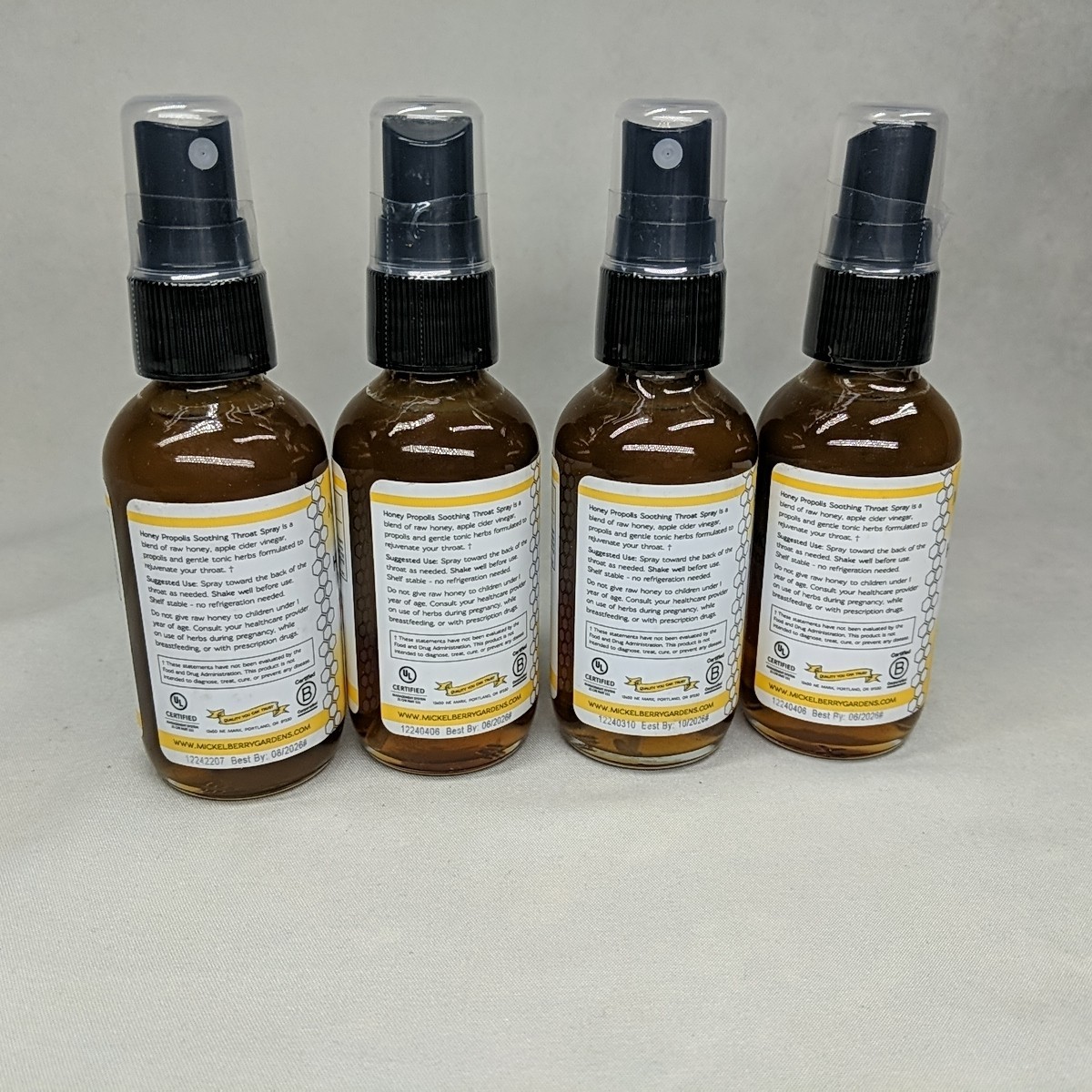 Mickelberry Gardens Honey Propolis Throat Spray 2oz Raw Honey Herbal Blend 4 pk