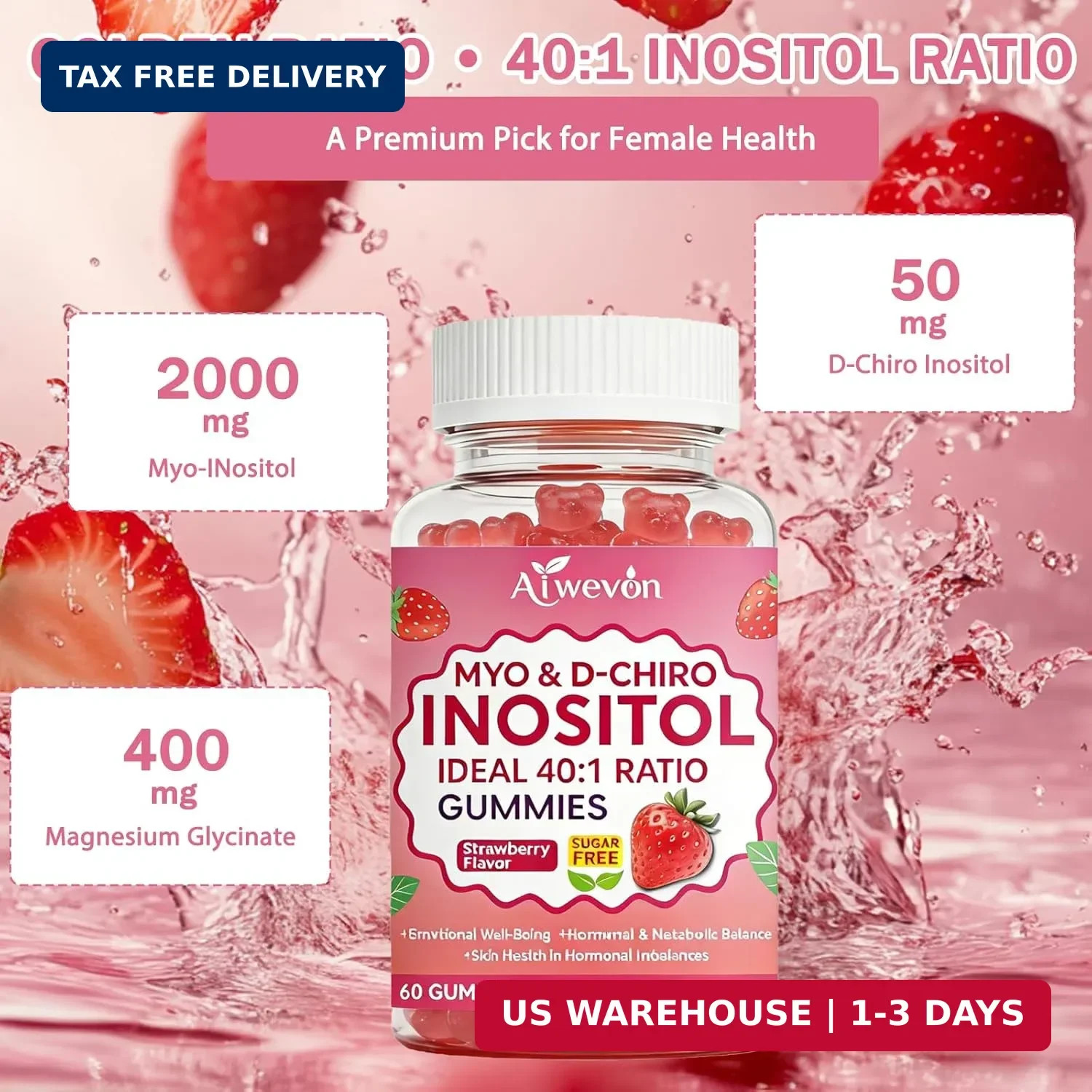 Myo-Inositol & D-Chiro Inositol Gummies 40:1 Ratio – Hormone Balance Supplement