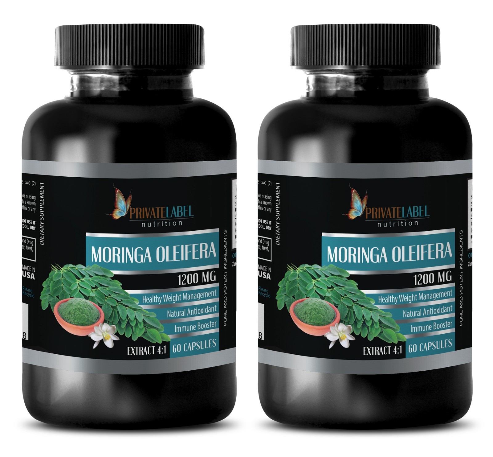 Moringa Oleifera Powder Extract 1200mg Anti-Aging Weight Loss 120 Capsules 2 Bot