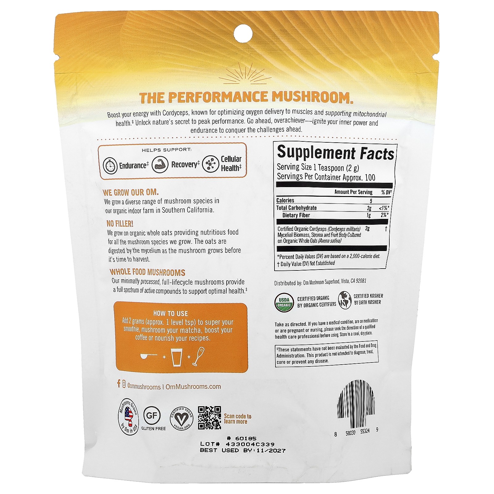 Cordyceps, Certified Organic Mushroom Powder, 7.05 oz (200 g)