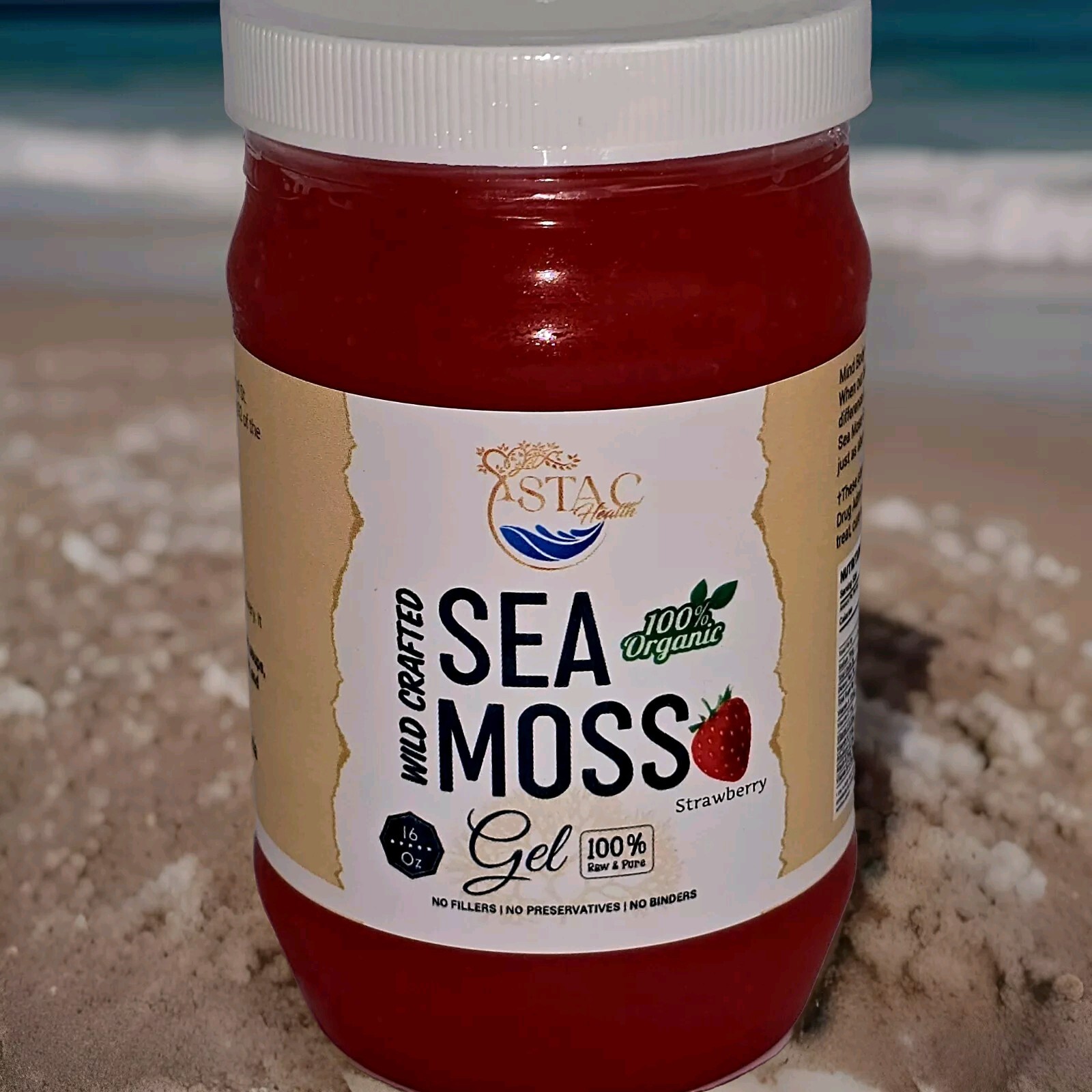 Strawberry Sea Moss Gel 100% Wildcrafted St. Lucia Sea Moss 16oz.