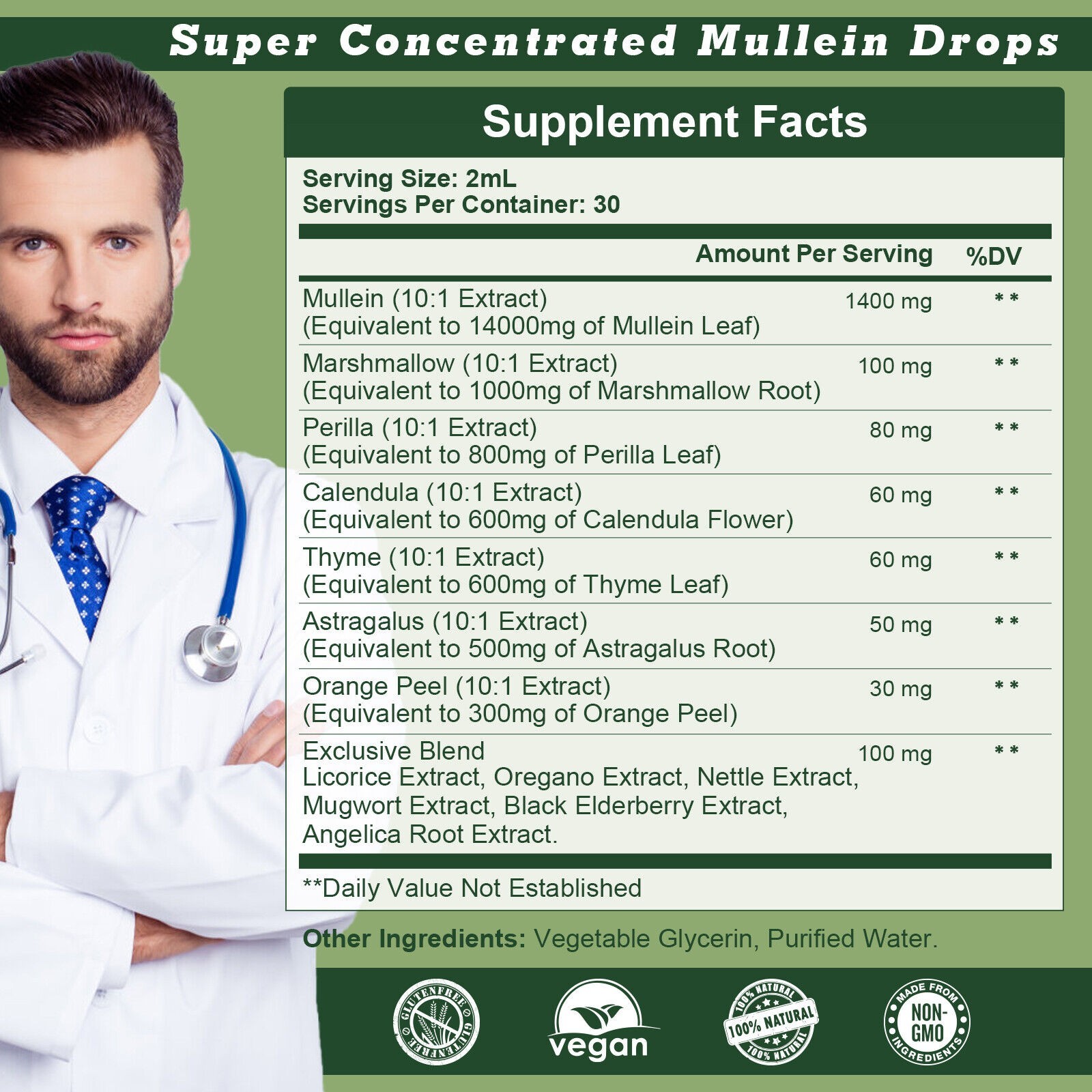 Mullein Drops Leaf Extract for Immune Support, Detox & Respiratory Support