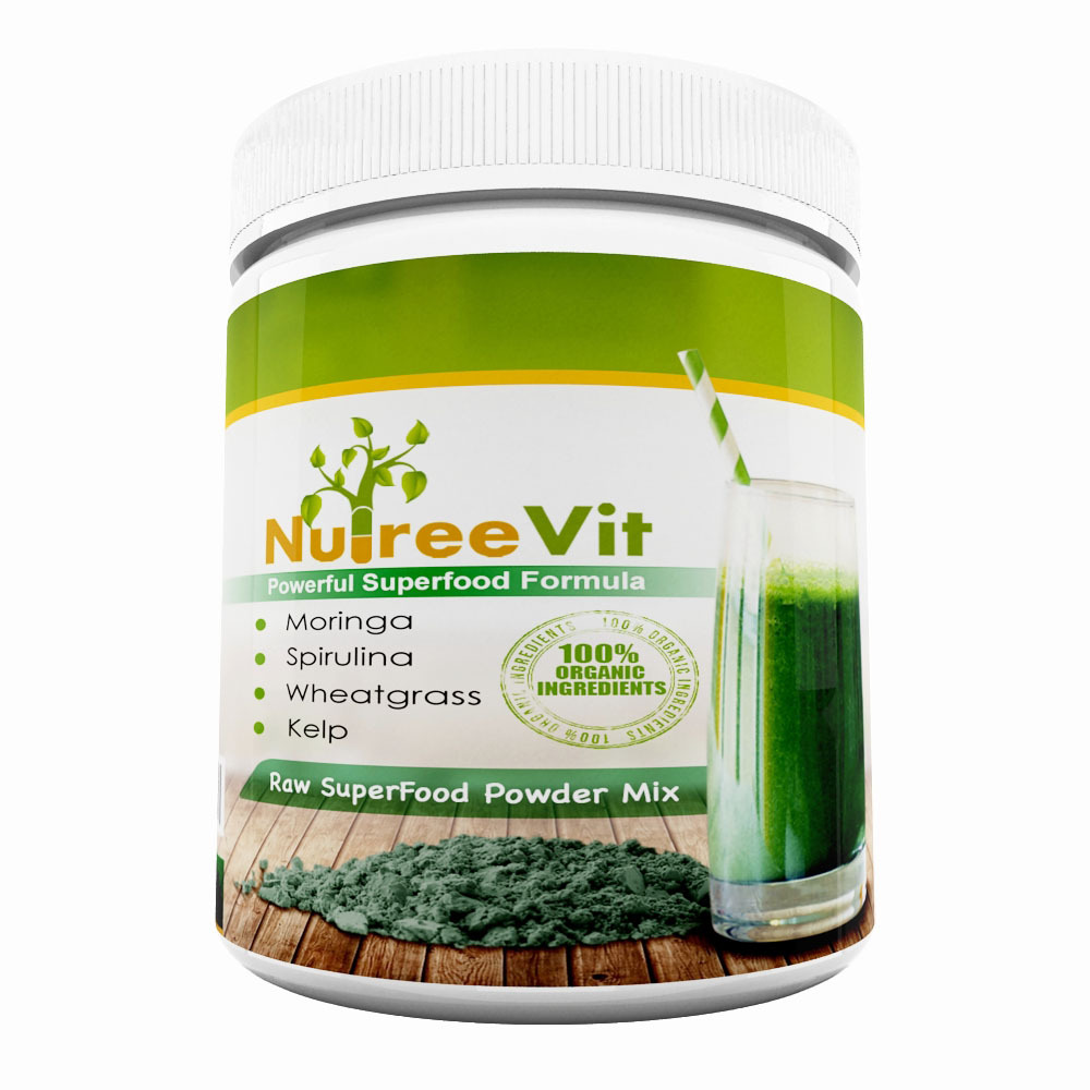 Pure Organic Powder SuperFood Mix – Moringa Spirulina Wheatrgrass Kelp – 4oz