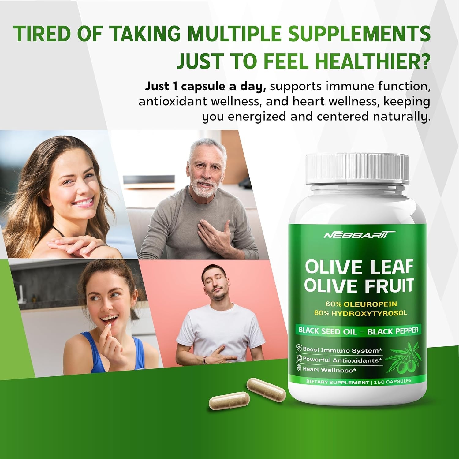 New Olive Leaf & Olive Fruit 60% Oleuropein 60% Hydroxytyrosol – Black 150CT