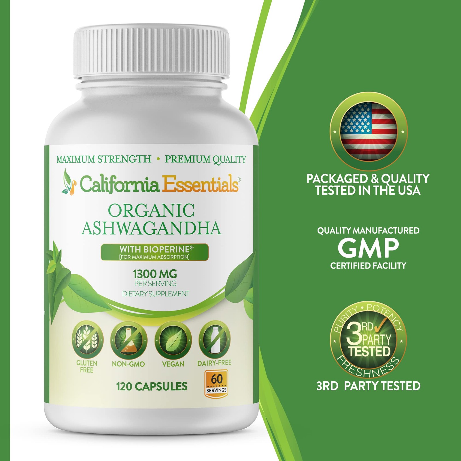 Best Ashwagandha Organic Caps Anxiety Stress support Relief Calm Focus Boost