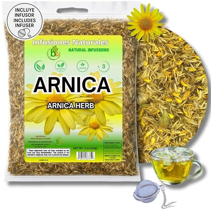 Arnica Flor Herbal Tea – 4 oz (113g) Loose Leaf + Stainless Steel Tea Infuser