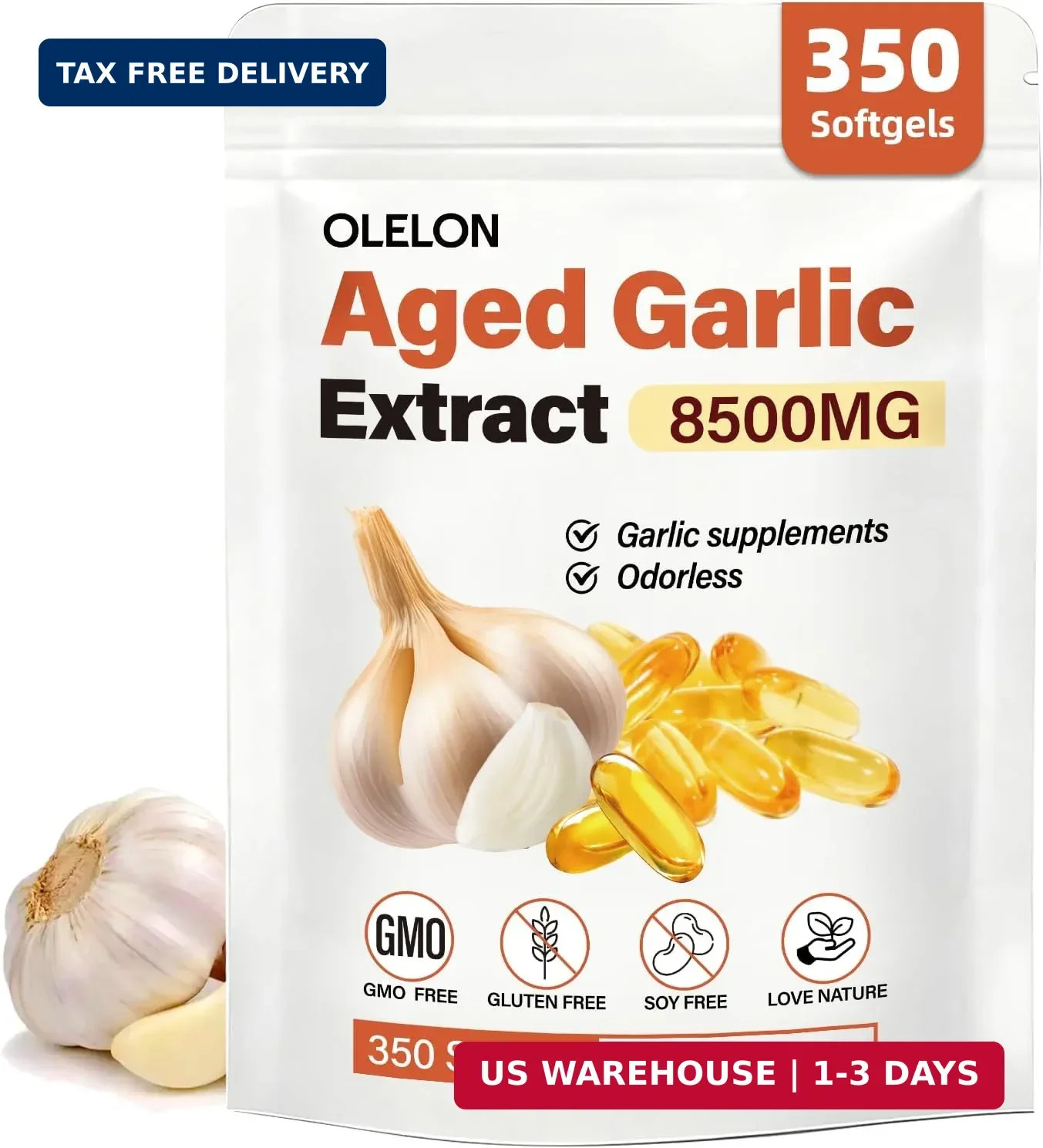 Aged Garlic Extract 350 Softgels – High Potency, Odorless, Non-Gmo & Organic Gar