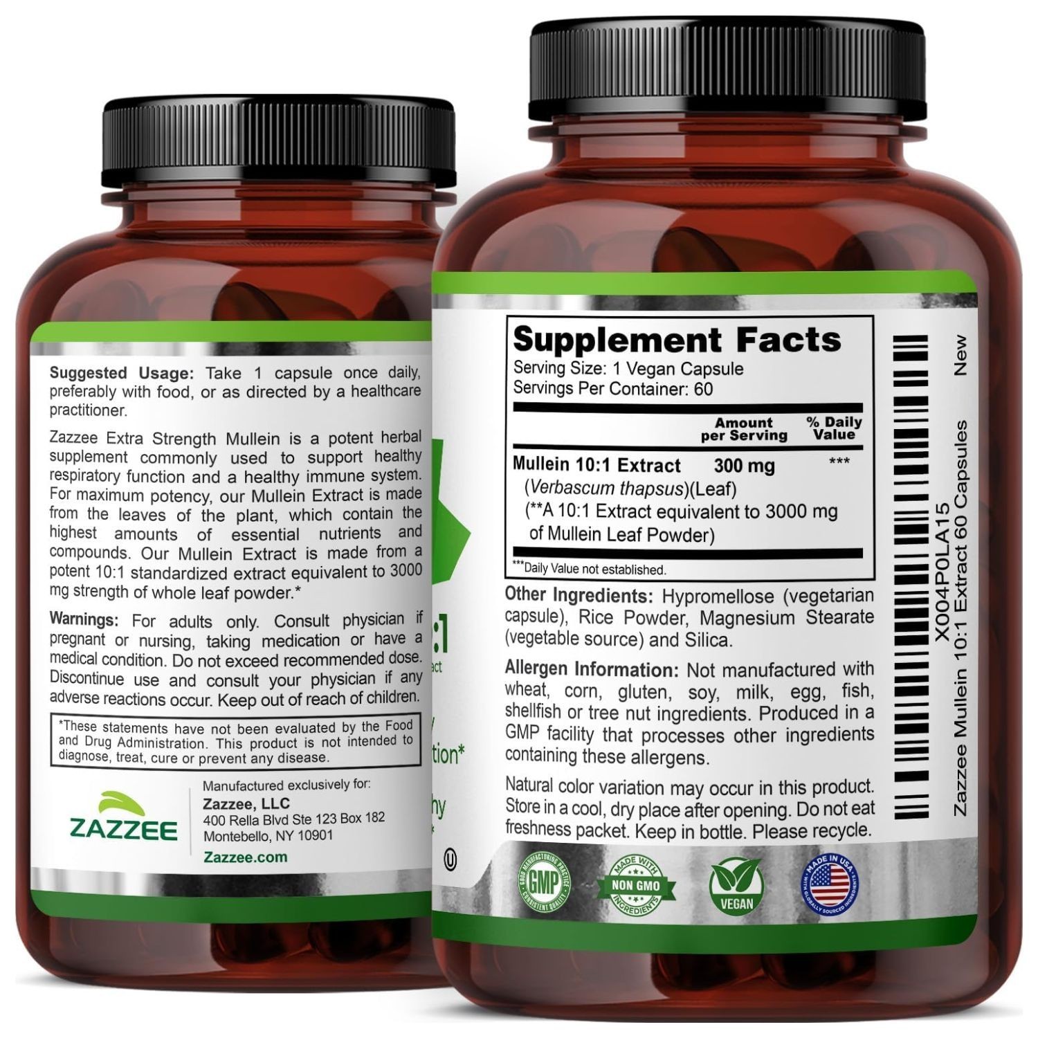Verbascum Thapsus 3000mg | Cápsulas Extracto Gordolobo 10:1 | 60 Count, Non-GMO