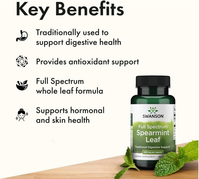 Swanson Spearmint Leaf (Mentha Spicata) Full Spectrum Herbal Supplement 60ct NEW