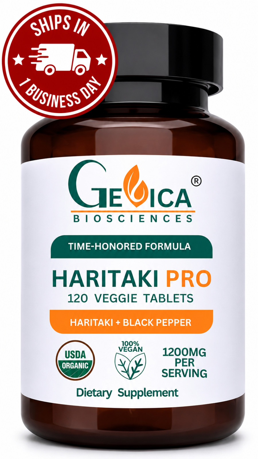 USDA Organic Haritaki Supplement w/ Black Pepper 120 capsules