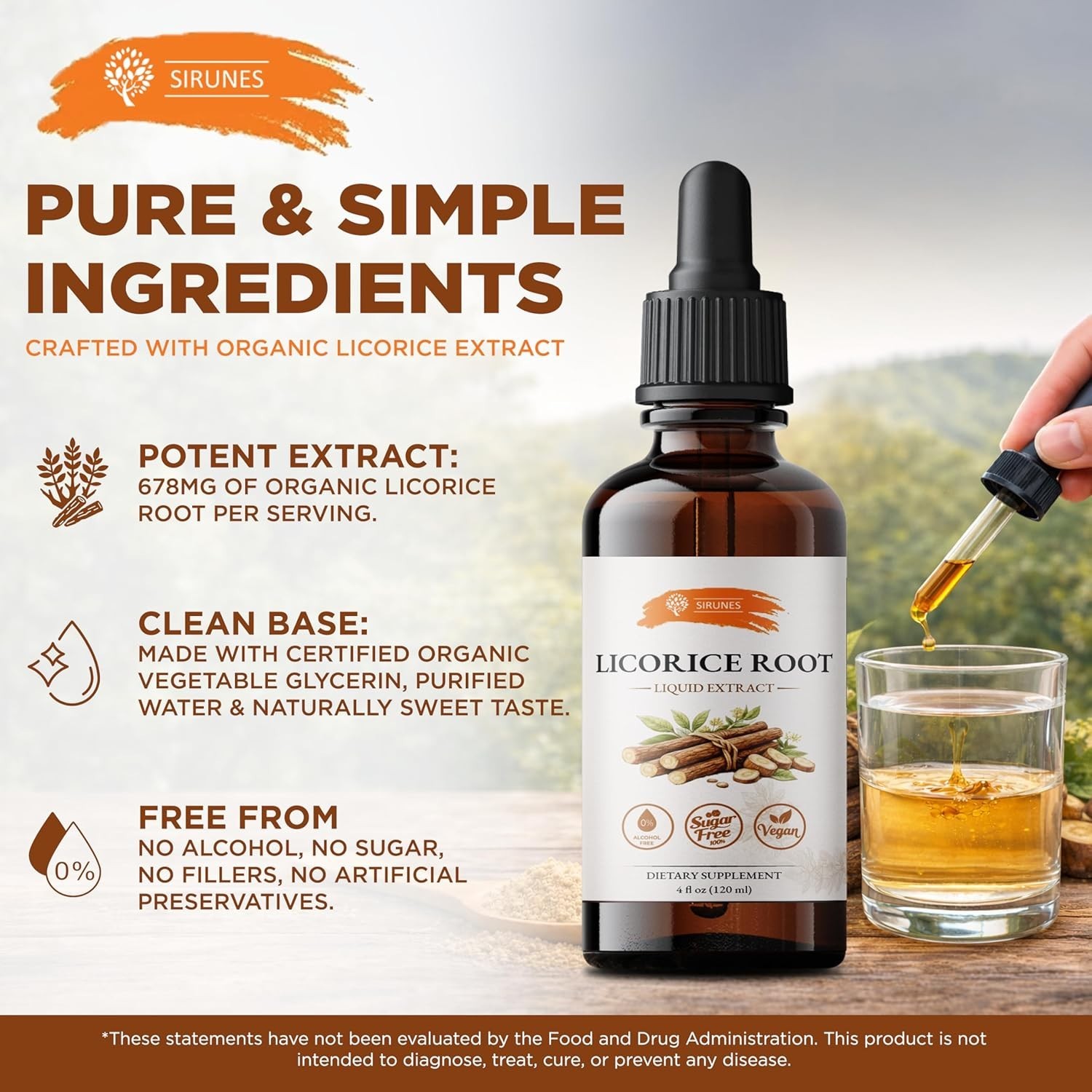 SIRUNES Licorice Root Extract Liquid Drops – Alcohol Free Licorice Tincture w…