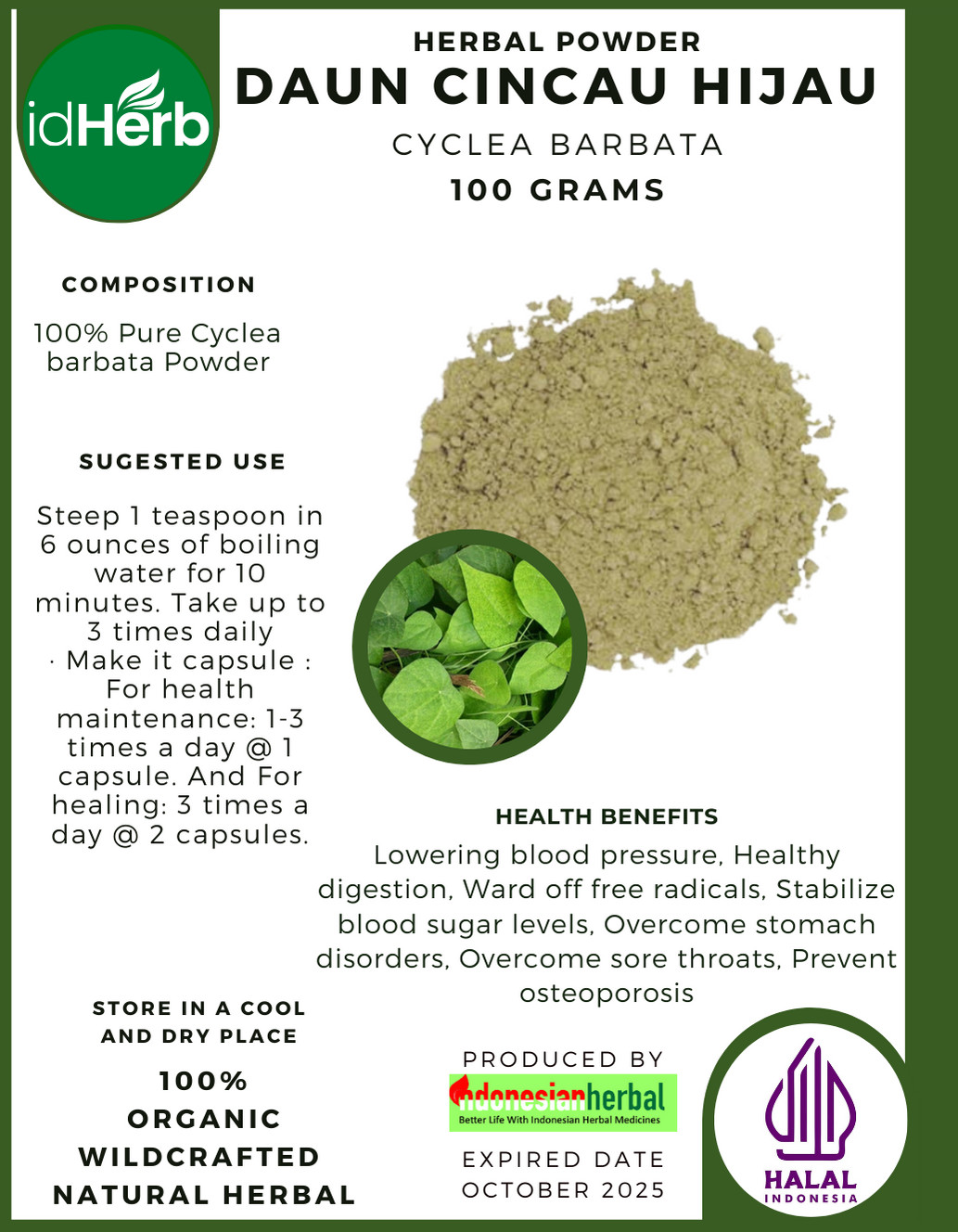 [idHerb] Herbal POWDER Cyclea Barbata Daun Cincau Hijau Natural Organic