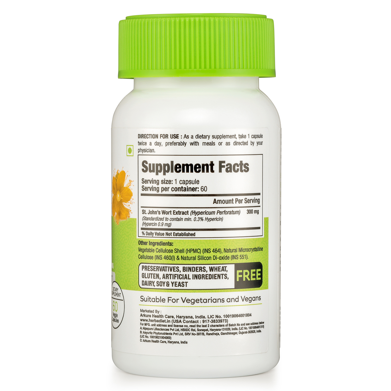 St. John’s Wort Standardized Extract Capsules 0.3% Hypericin Stress Anxiety USA