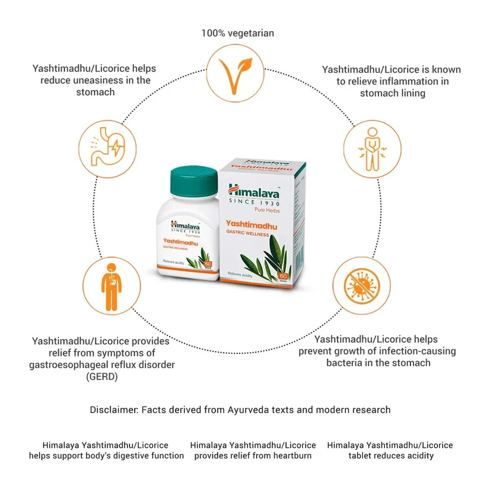 Yashtimadhu By Himalaya (600 Tab) a natural antacid & Gastric Wellness Free Ship