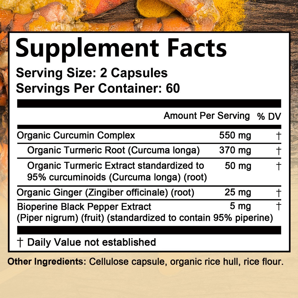 Turmeric Complex 50mg of Curcuminoids Black Pepper Strong Joints 30/60/120 Caps
