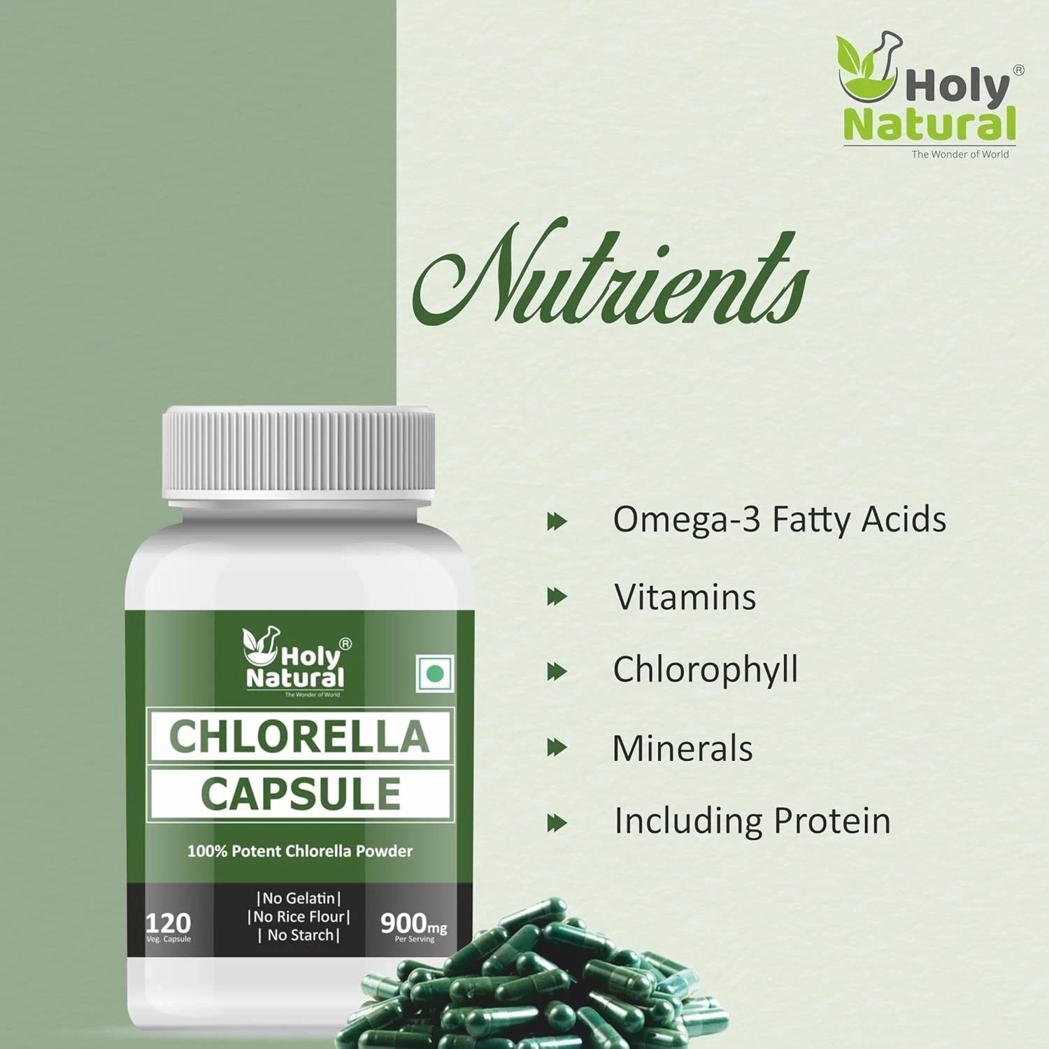Holy Natural Chlorella Capsules, 120 Capsules j194