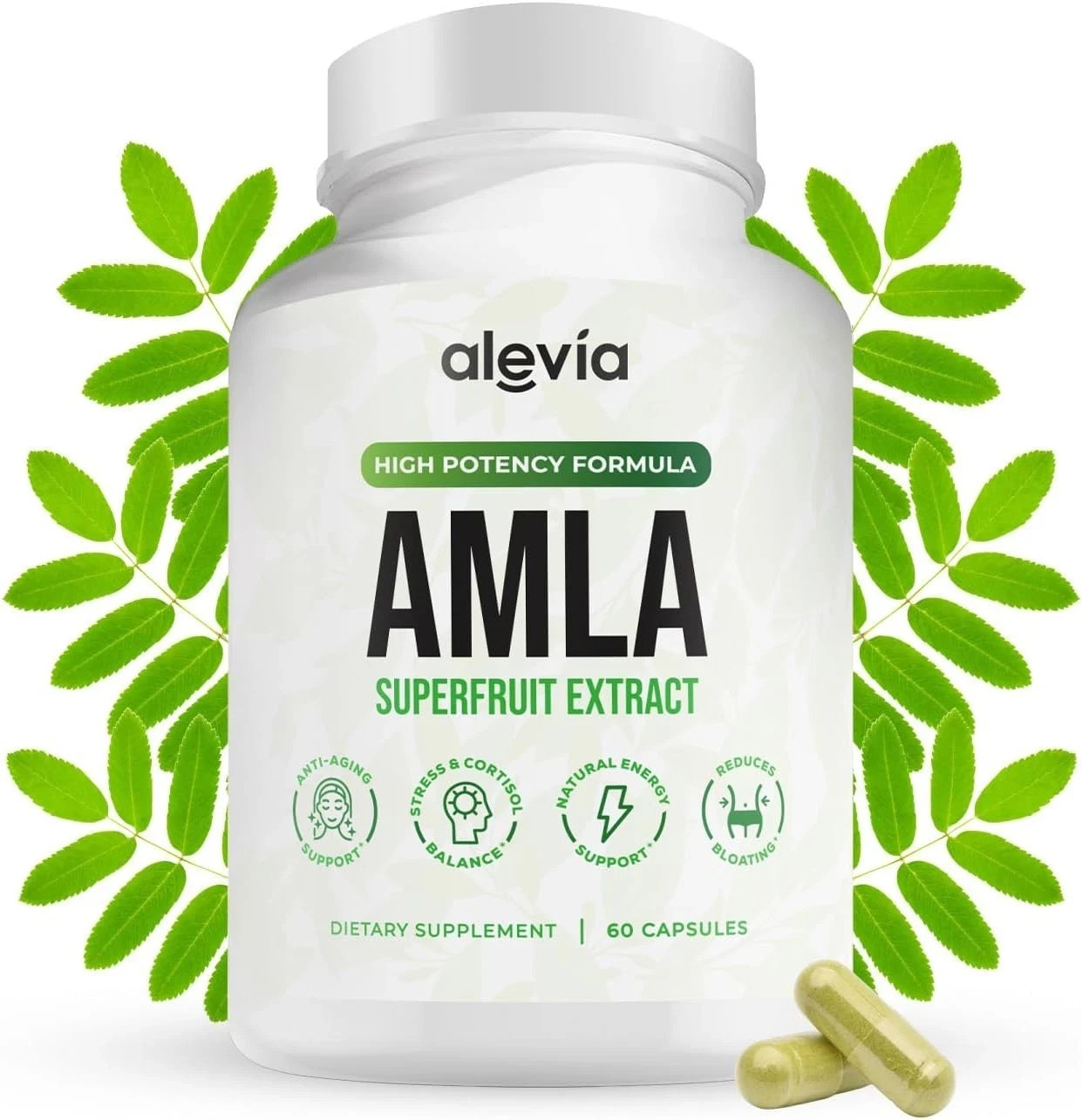 Amla Capsules 1000mg Organic Indian Gooseberry 60 Count Ayurvedic Alevia Fruit