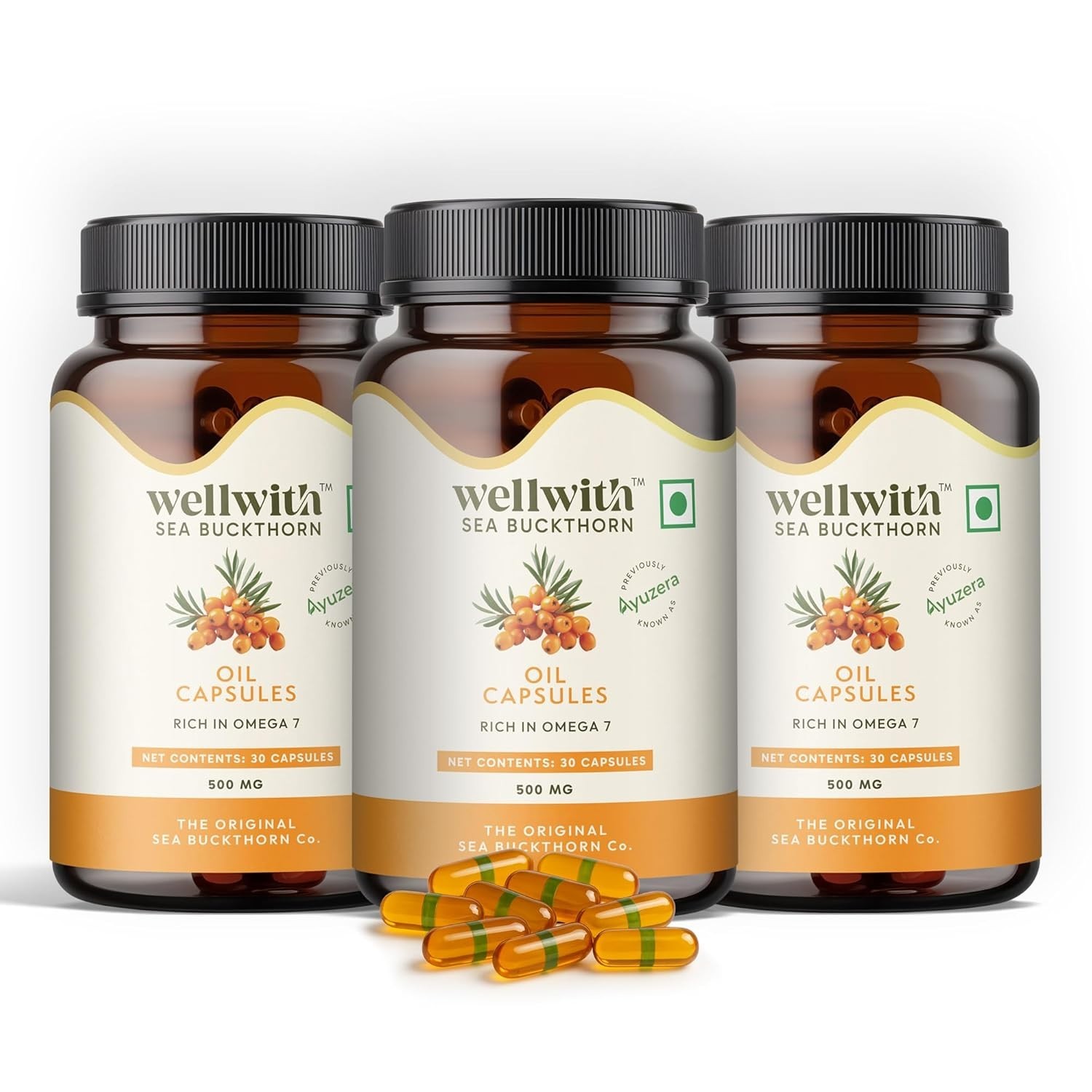 3x Wellwith Sea Buckthorn Berry Oil 30 Veg Capsules Himalayan Omega 3 6 7 9